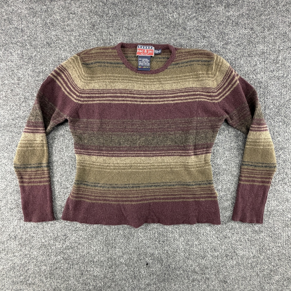 Mac & Jac Sweater Womens Medium Petite Multicolor Stripe Crewneck Lambswool Knit